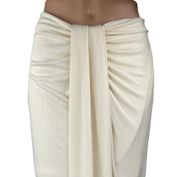 Significant Other Odelia Women's Cream White Draped Rib Knit Midi Maxi Skirt 8 - Picture 4 of 6